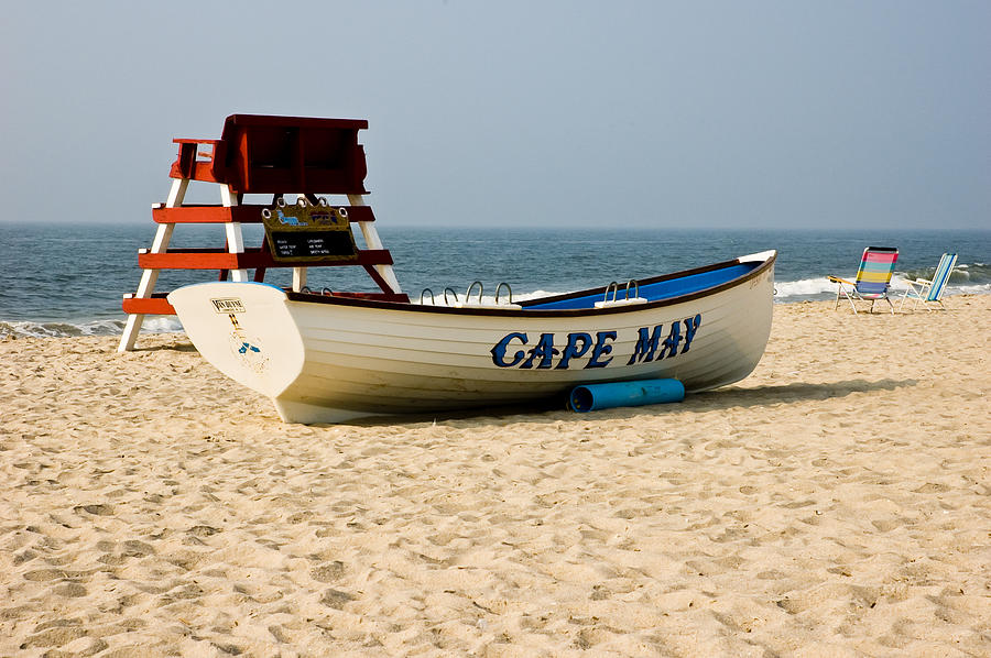 Cape May Beach and Lifeboat Photograph - Cool Cape May Beach by Louis Dallara
