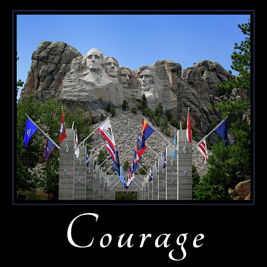 Mount Rushmore with State Flags Photograph - Courage by Mary Jo Allen