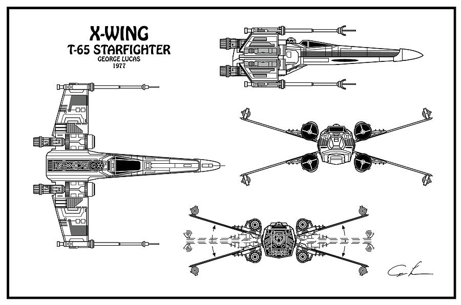 Star Wars - X-Wing Starfighter Poster Print - Blueprint Schematics