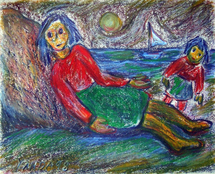 Dolls on the Beach Pastel by Katt Yanda
