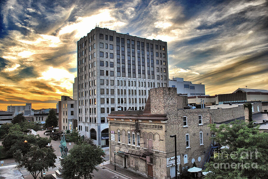 Urban Skyline at Sunset Photograph - Downtown Appleton Skyline by Duluth To Door County Photography