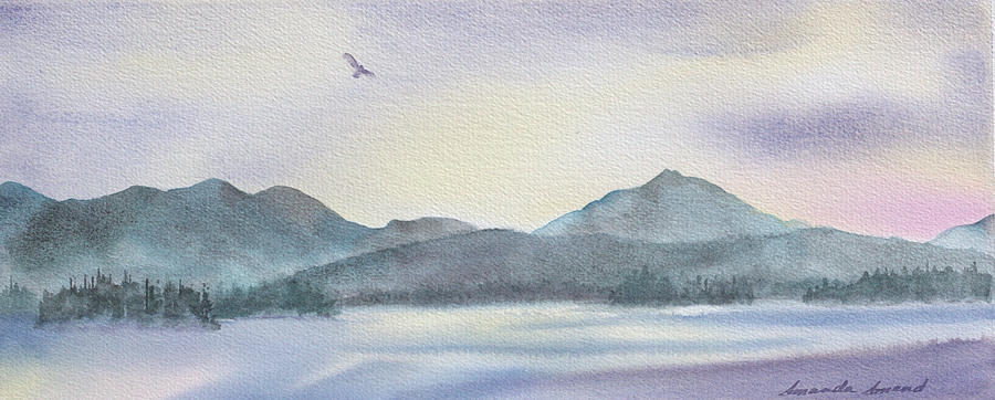 Serene Mountain Landscape at Dawn Painting - Elk Lake, Nippletop Mountain by Amanda Amend