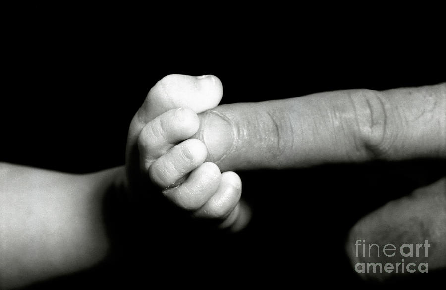 Baby Holding an Adult's Finger Photograph - Fathers finger touching his babys foot by Sami Sarkis Photography