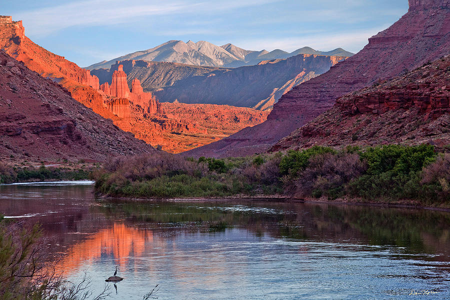 Scenic Canyon River at Sunset Photograph - Fisher Towers Sunset Reflection by Dan Norris