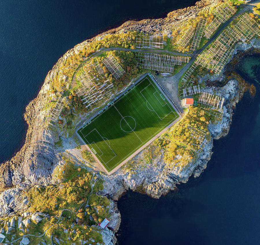 Football field in Henningsvaer from above Photograph by Miroslav Liska