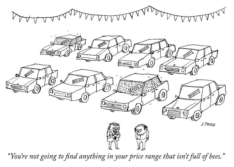 Bee-Infested Car Lot Drawing - Full of bees by Edward Steed