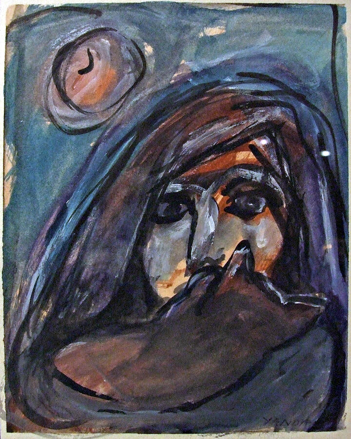 Girl with Cat and Moon Drawing by Katt Yanda