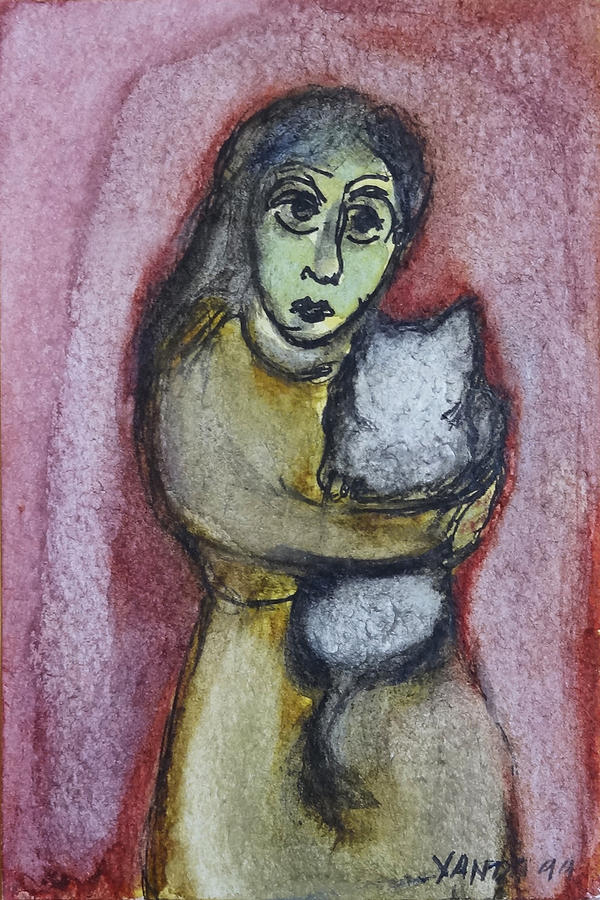 Girl with White Cat Pastel by Katt Yanda