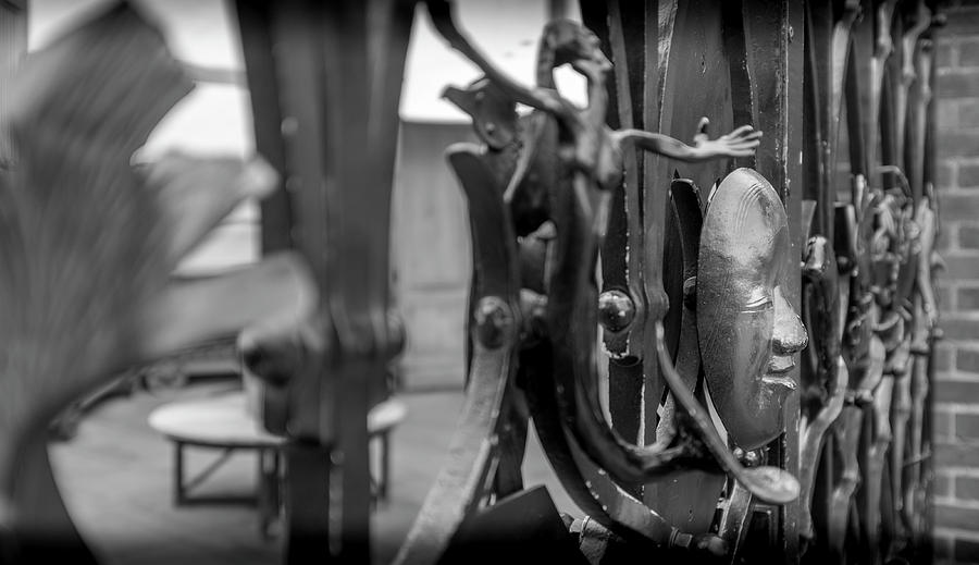 Ornate Metal Gate with Face Photograph - Globe Theatre Gates by Georgia Clare
