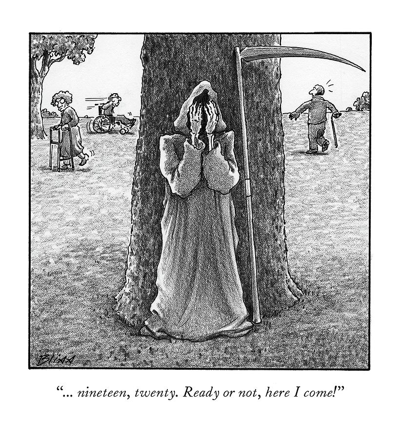 Grim Reaper Playing Hide and Seek Drawing - Grim Reaper plays hide and seek at an old-age home. by Harry Bliss