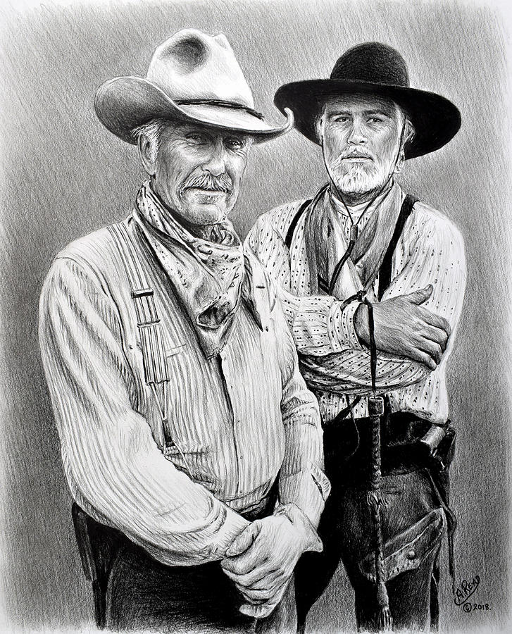 邦楽 Chiaroscuro Lonesome Dove Woodrows Gus and Woodrow Drawing by Andrew Read - Metal Posters