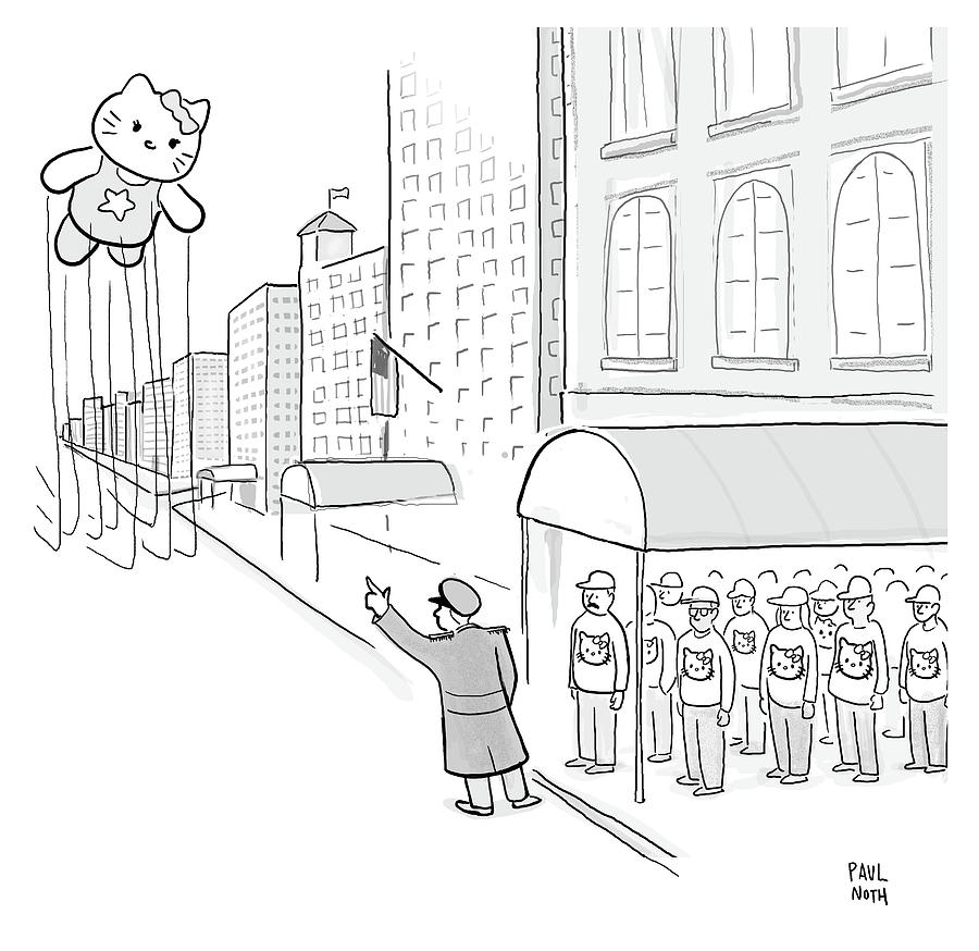 Hailing Kitty Thanksgiving Parade Balloon Drawing by Paul Noth