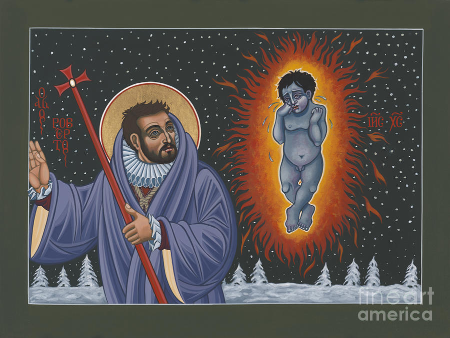 Saint Robert Southwell and the Burning Babe Painting - Holy Poet-Martyr St Robert Southwell and the Burning Babe 199 by William Hart McNichols