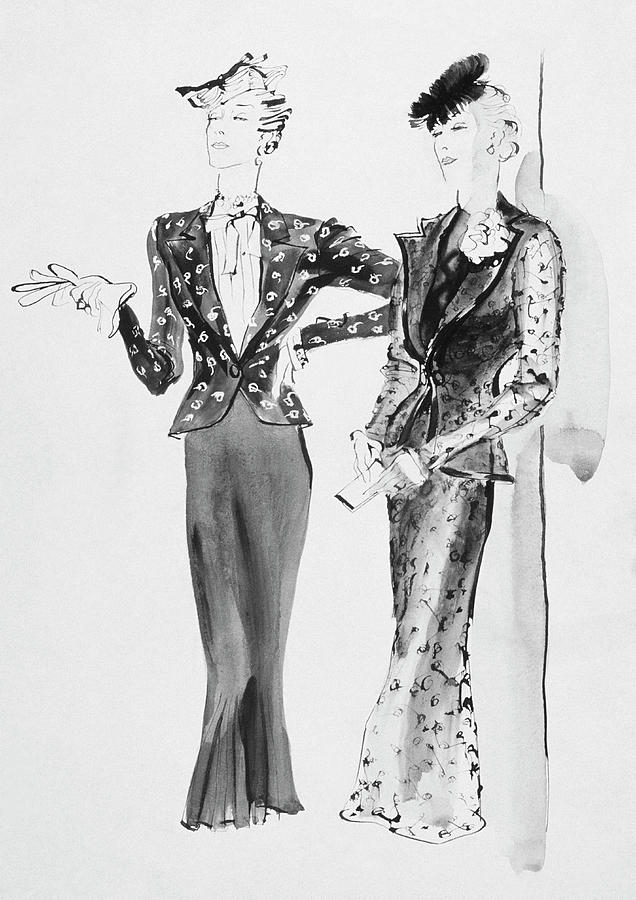 Illustration Of Women Wearing Afternoon Dresses by Rene Bouet-Willaumez