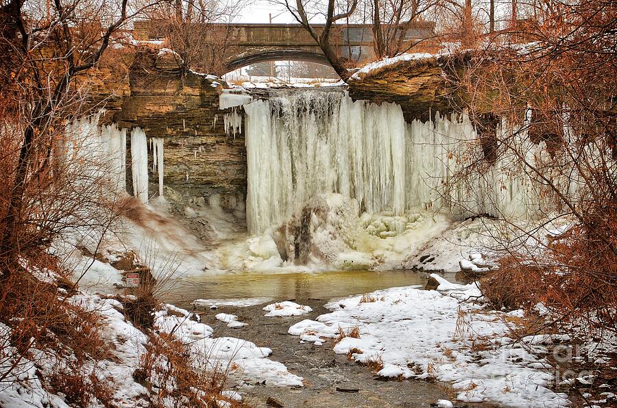 Winter Waterfall and Icy Landscape Photograph - January Melt at Wequiock Falls by Duluth To Door County Photography