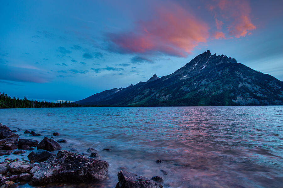 Serene Mountain Lake at Dusk Photograph - Jenny Lake at Sunset - Grand Teton National Park by Adam Mateo Fierro