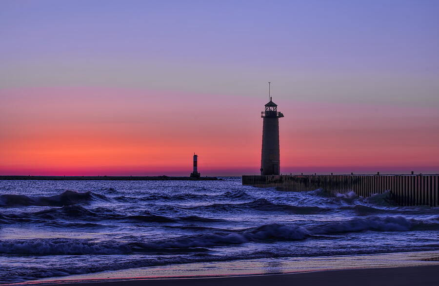 Kenosha Lighthouse Blue Waves Photograph by Dale Kauzlaric