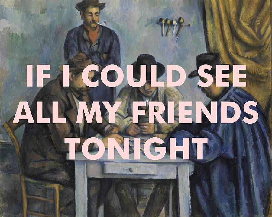 Men Playing Cards with Text Overlay Digital Art - LCD Soundsystem Lyrics Print by Georgia Clare