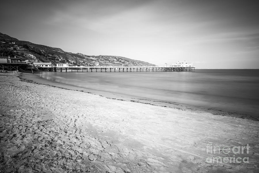 Malibu Pier at Surfrider Beach Black and White Picture Photograph by Paul Velgos