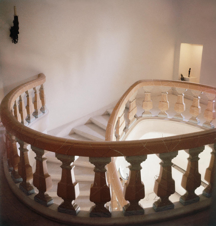 Elegant Curved Staircase Photograph - Marble Spiral Staircase by Horst P Horst