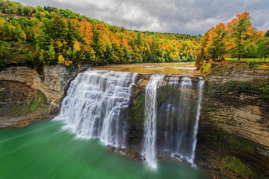 Autumn Waterfall Photograph - Middle Falls Letchworth State Park by Susan Candelario