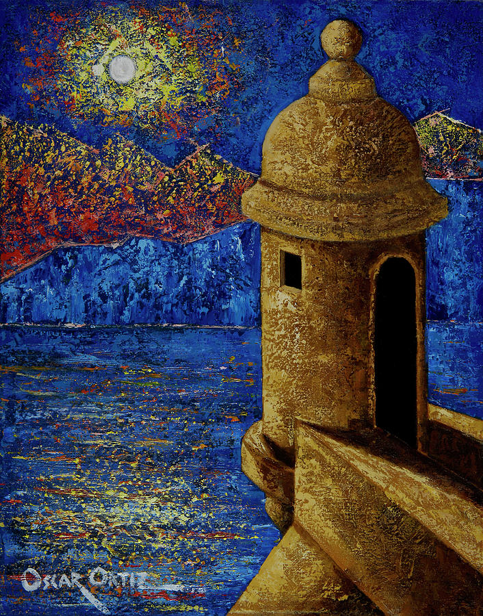 Night View of El Morro Painting - Midnight Mirage in San Juan by Oscar Ortiz