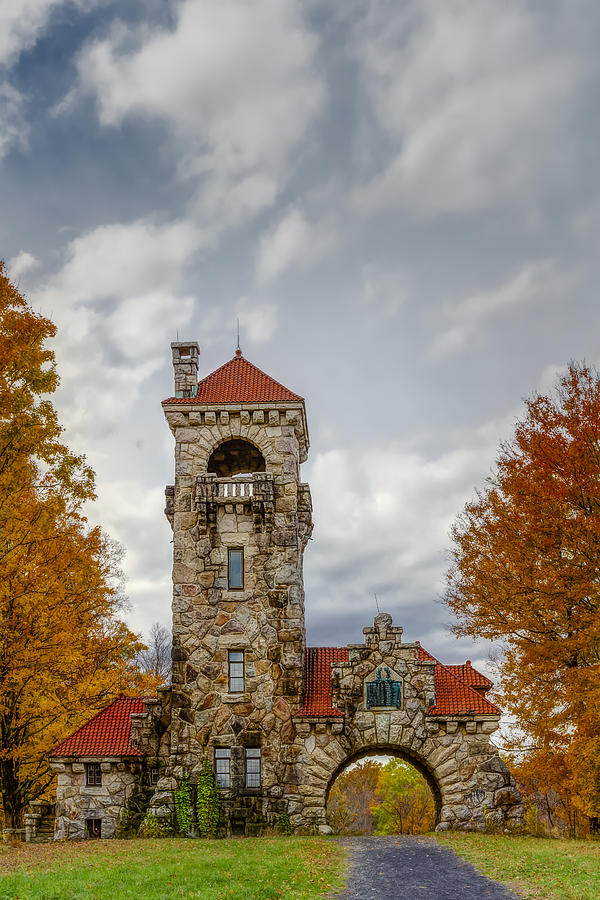 Historic Stone Tower in Autumn Photograph - Mohonk Preserve Gatehouse II by Susan Candelario