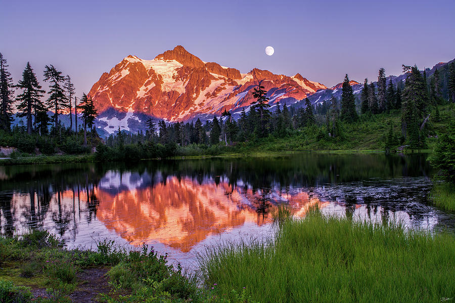 Mountain Reflection at Sunset Photograph - Mt. Shuksan Sunset by Russell Wells
