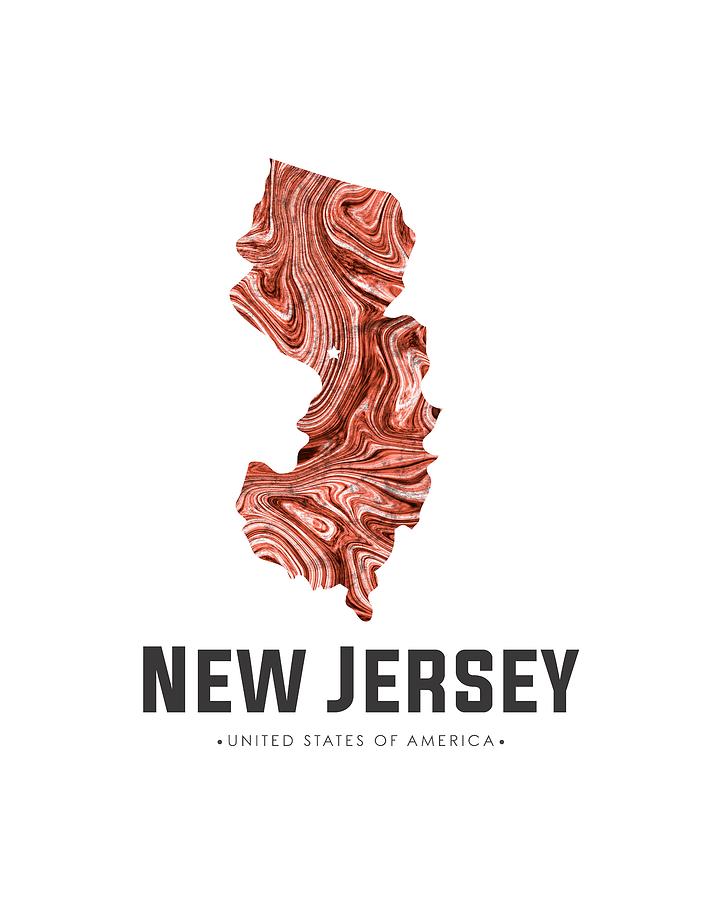 New Jersey Map Art Abstract in Brown by Studio Grafiikka