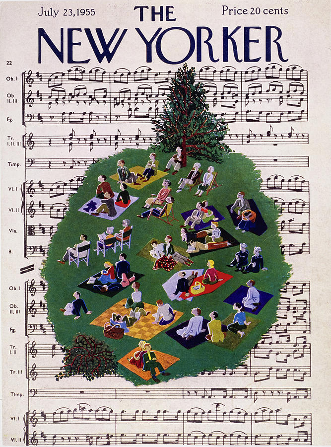 Summer Gathering on Musical Score Painting - New Yorker July 23 1955 by Ilonka Karasz