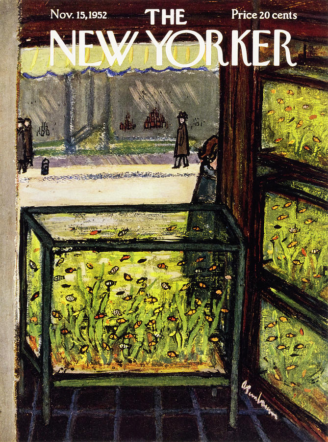 Vintage New Yorker Cover with Fish Tanks Painting - New Yorker November 15 1952 by Abe Birnbaum