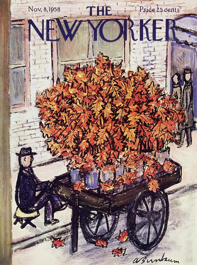 Autumn Leaves on New Yorker Cover Painting - New Yorker November 8 1958 by Abe Birnbaum