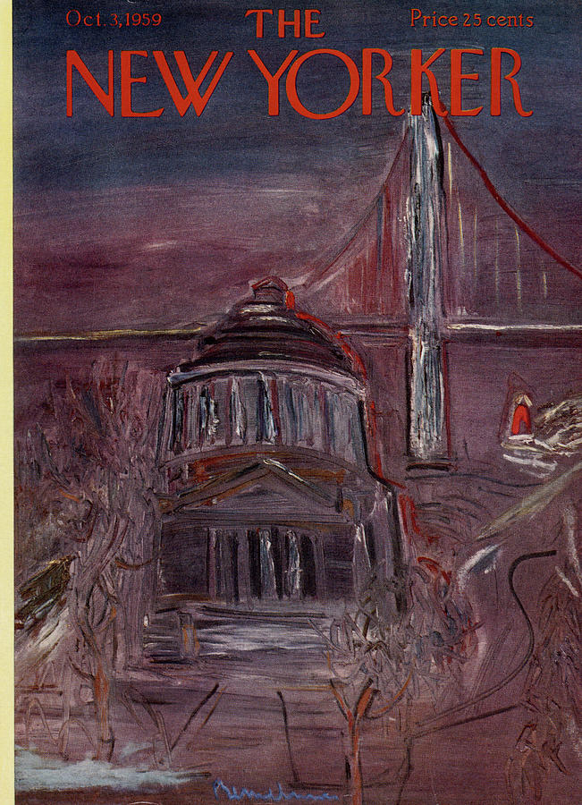 Abstract View of Golden Gate Bridge Painting - New Yorker October 3rd 1959 by Ludwig Bemelmans