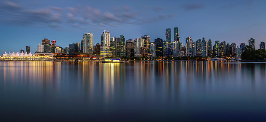 Night skyline of Vancouver downtown from Stanley Park Photograph by Miroslav Liska