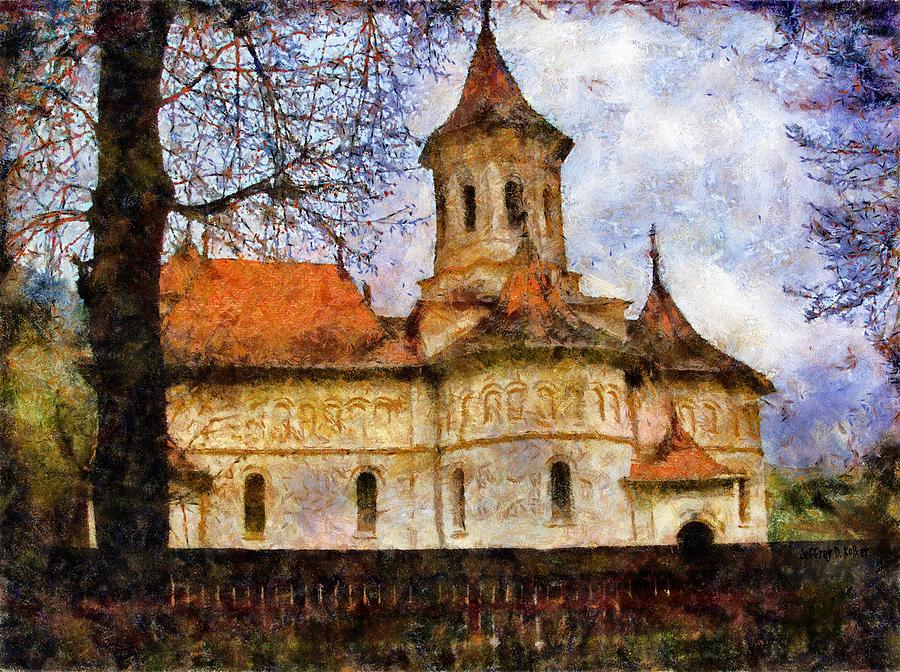 Historic Monastery with Red Roofs Painting - Old Church with Red Roof by Jeffrey Kolker