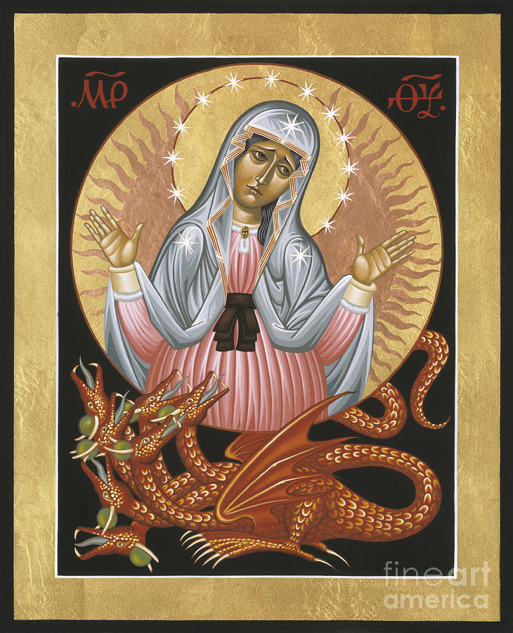 Our Lady with Apocalyptic Dragon Painting - Our Lady of the Apocalypse 011 by William Hart McNichols