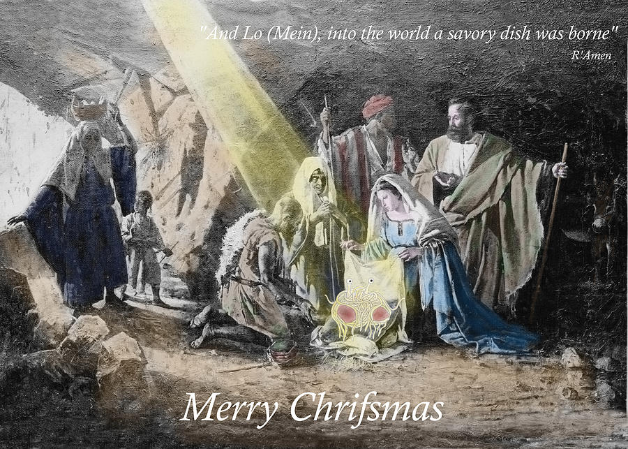 Pastafarian Merry Chrifsmas Scene Mixed Media by Richard Reeve