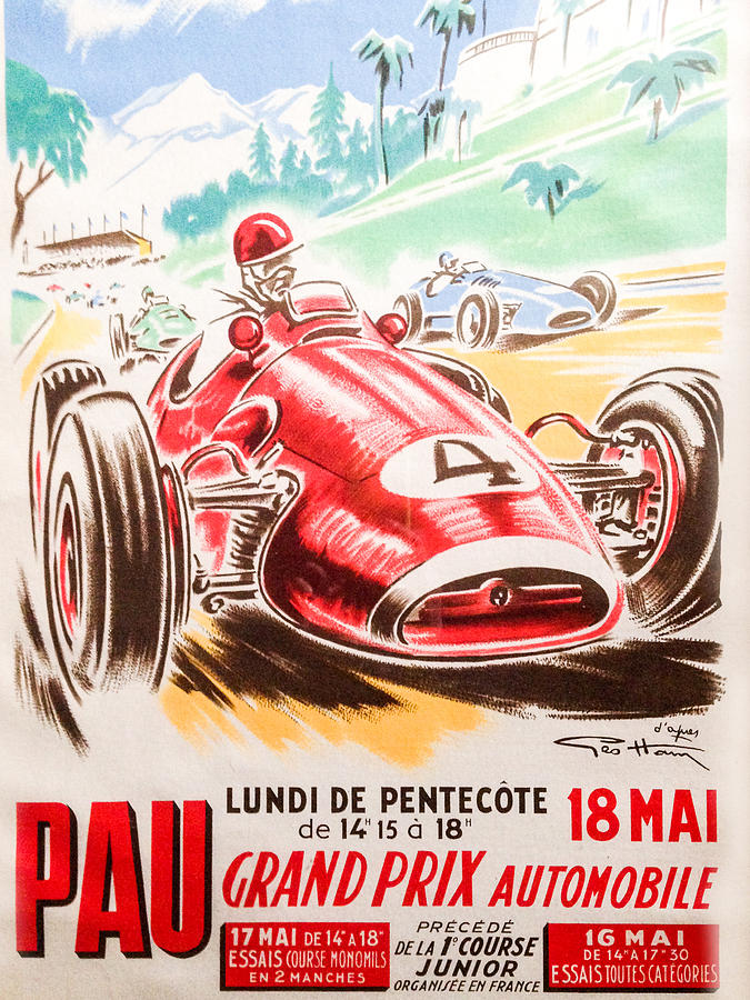 Vintage Grand Prix Race Poster Photograph - Pau Grand Prix 1959 by Georgia Clare