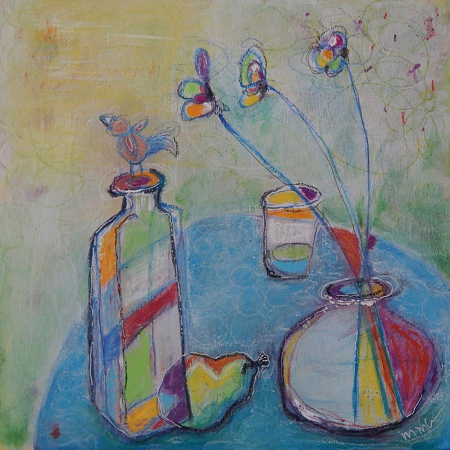 Pear and Bird Mixed Media by Mary Conner