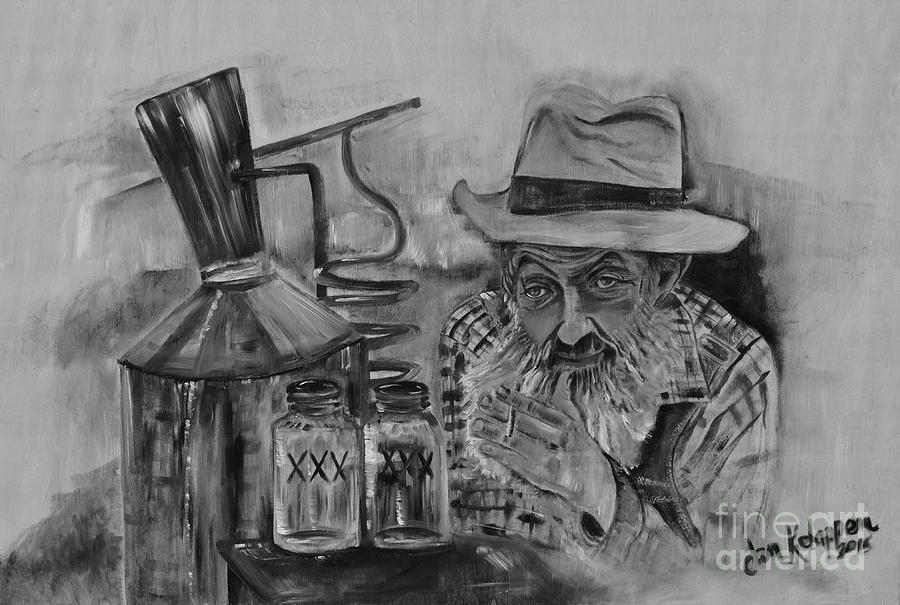 Popcorn Sutton - Black and White - Waiting on Shine Painting by Jan Dappen