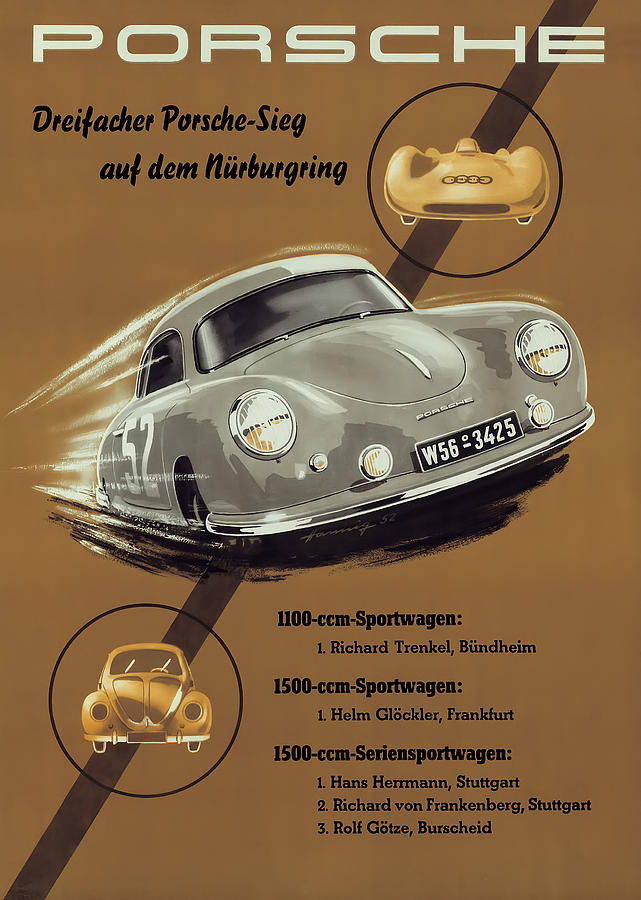 Vintage Porsche Nürburgring Poster Digital Art - Porsche Nurburgring 1950s vintage poster by Georgia Clare