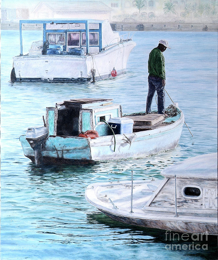Potters Cay Blues Painting by Roshanne Minnis-Eyma