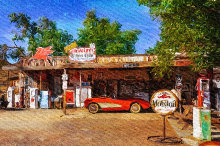 Red Corvette on Route 66 Digital Art by Miroslav Liska