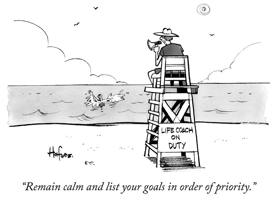 Life Coach on Duty at the Beach Drawing - Remain Calm by Kaamran Hafeez