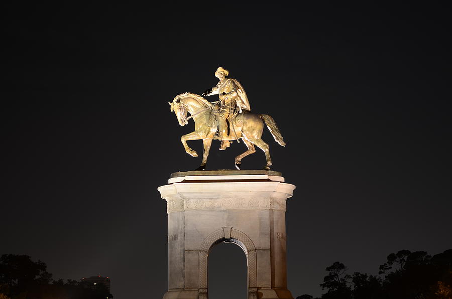 Equestrian Statue at Night Photograph - Sam Houston by David Morefield
