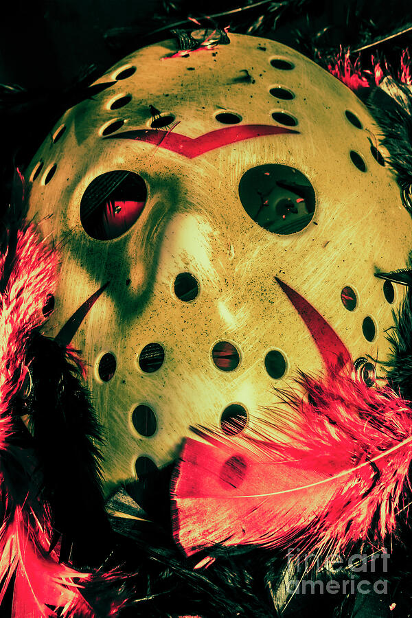 Jason Mask with Red Feathers Photograph - Scene from a fright night slasher flick by Jorgo Photography