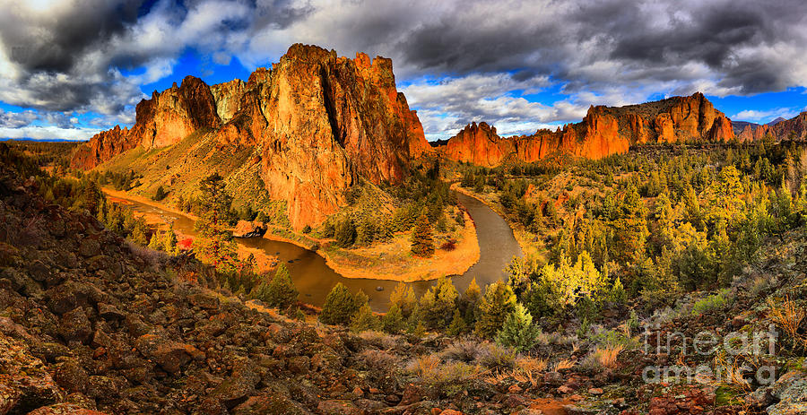 Majestic Canyon with River Photograph - Smith Rock Panorama by Adam Jewell