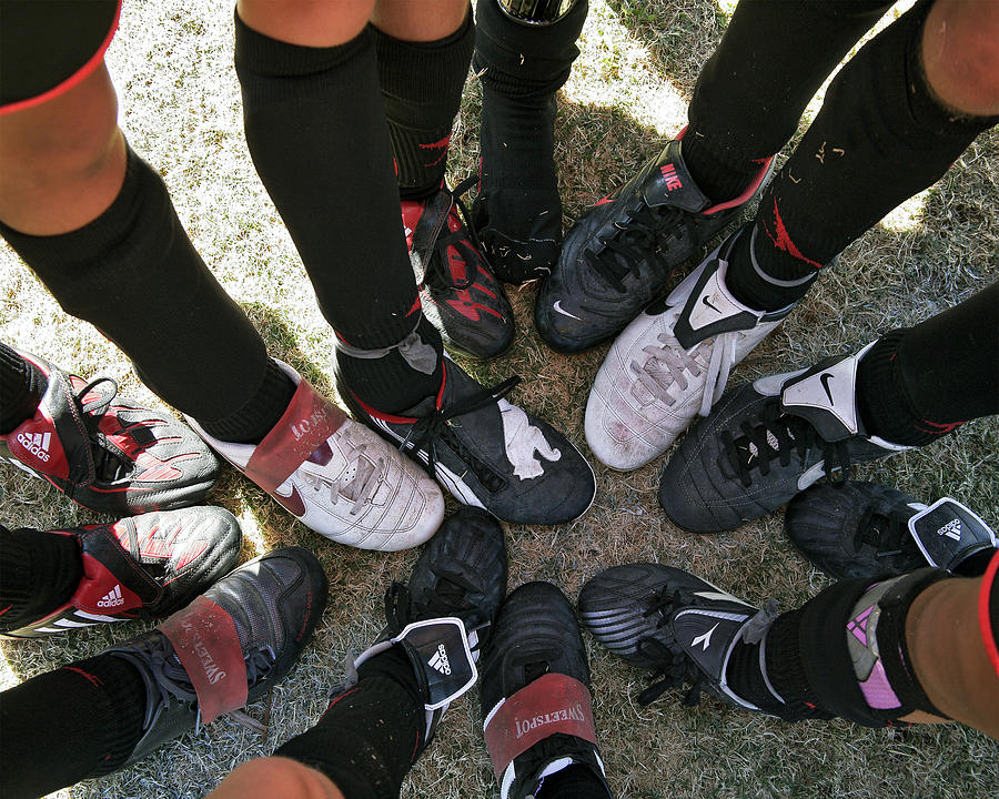Team Huddle with Soccer Cleats Photograph - Soccer Feet by Kelley King