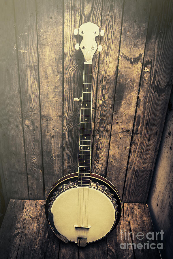 Vintage Banjo on Wooden Wall Photograph - Southern bluegrass music by Jorgo Photography
