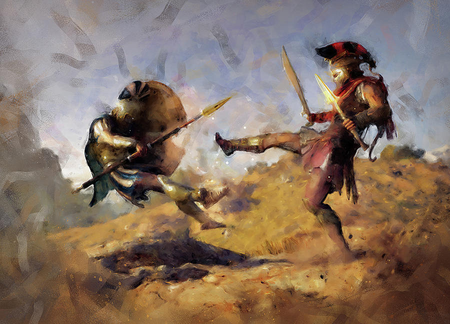 Spartan Battle Scene Painting - Spartan Hoplite - 12 by AM FineArtPrints